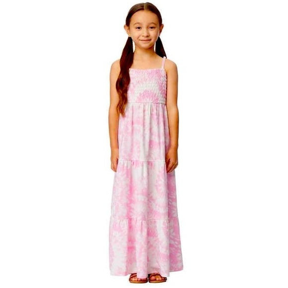 32 Degrees Youth Smocked Maxi Dress, Pink Tie Dye, Medium 10/12 - Picture 2 of 6